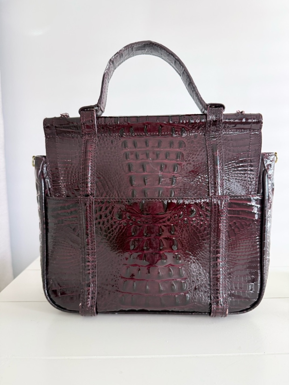 Brahmin Croc-Embossed Leather crossbody Bag in Deep Burgundy - Picture 3 of 8
